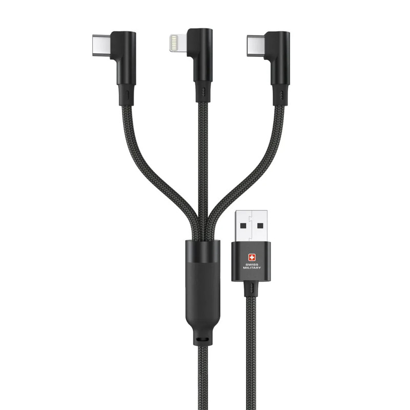Swiss Military USB to 3-in-1 2M Braided Cable - Black - كابل شحن